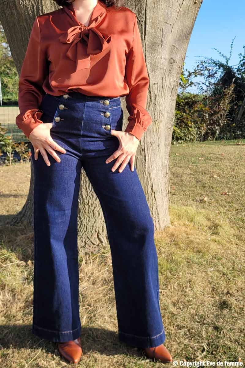 Jupe femme originale effet jean avec boutons
